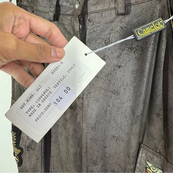 Camelot Italy Brown Cargo Midi Skirt Size S Embellished Utility Boho Grunge - Picture 8 of 16